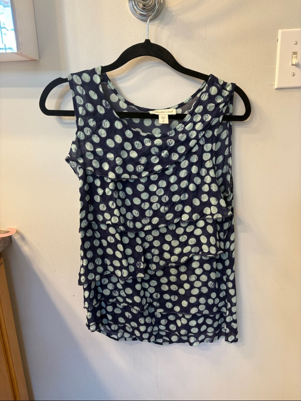 Coldwater Creek Navy Polka Dot Tiered Camisole